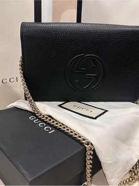 Gucci Black Pebbled Leather Chain Crossbody